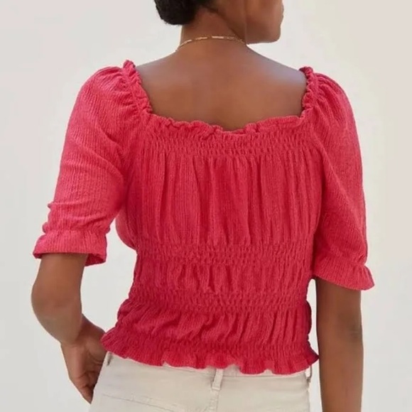 Anthropologie Pilcro Puff Sleeved Crop Top in Rose Red Pink | Size L - Picture 3 of 7